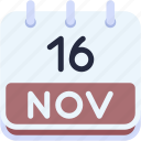 calendar, november, sixteen, date, monthly, time, and, month, schedule