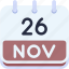 calendar, november, twenty, six, date, monthly, time, and, month, schedule 