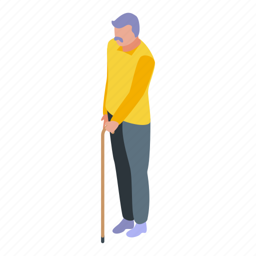 Nursing, home, man, walking, stick, isometric icon - Download on Iconfinder