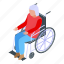 nursing, home, woman, wheelchair, isometric 