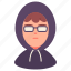 avatar, glasses, hacker, hood, man, people, user 