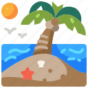 island, tropical, palm, tree, sun, sand, landscape, nature, beach