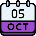 calendar, october, five, date, monthly, time, and, month, schedule