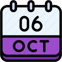calendar, october, six, date, monthly, time, and, month, schedule
