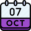 calendar, october, seven, date, monthly, time, and, month, schedule