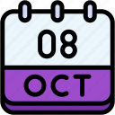 calendar, october, eight, date, monthly, time, and, month, schedule