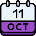calendar, october, eleven, date, monthly, time, and, month, schedule