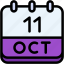 calendar, october, eleven, date, monthly, time, and, month, schedule 