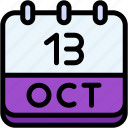calendar, october, thirteen, date, monthly, time, and, month, schedule