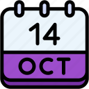 calendar, october, fourteen, date, monthly, time, and, month, schedule