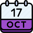 calendar, october, seventeen, date, monthly, time, and, month, schedule