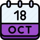 calendar, october, eighteen, date, monthly, time, and, month, schedule