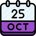 calendar, october, twenty, five, date, monthly, time, and, month, schedule