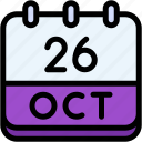 calendar, october, twenty, six, date, monthly, time, and, month, schedule