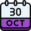calendar, october, thirty, date, monthly, time, and, month, schedule