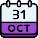 calendar, october, thirty, one, date, monthly, time, and, month, schedule