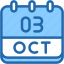 calendar, october, three, 3, date, monthly, time, month, schedule