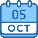 calendar, october, five, date, monthly, time, and, month, schedule
