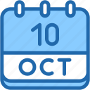 calendar, october, ten, date, monthly, time, and, month, schedule