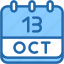 calendar, october, thirteen, date, monthly, time, and, month, schedule 