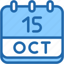 calendar, october, fifteen, date, monthly, time, and, month, schedule