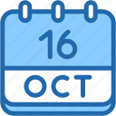 calendar, october, sixteen, date, monthly, time, and, month, schedule