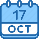 calendar, october, seventeen, date, monthly, time, and, month, schedule