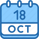 calendar, october, eighteen, date, monthly, time, and, month, schedule