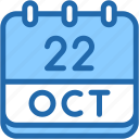 calendar, october, twenty, two, date, monthly, time, and, month, schedule