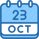 calendar, october, twenty, three, date, monthly, time, and, month, schedule