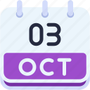 calendar, october, three, 3, date, monthly, time, and, month, schedule