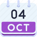calendar, october, four, date, monthly, time, and, month, schedule