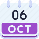 calendar, october, six, date, monthly, time, and, month, schedule