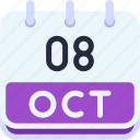 calendar, october, eight, date, monthly, time, and, month, schedule