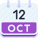 calendar, october, twelve, date, monthly, time, and, month, schedule