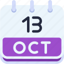 calendar, october, thirteen, date, monthly, time, and, month, schedule