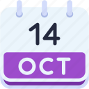 calendar, october, fourteen, date, monthly, time, and, month, schedule