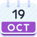 calendar, october, nineteen, date, monthly, time, and, month, schedule