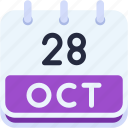 calendar, october, twenty, eight, date, monthly, time, and, month, schedule