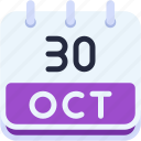 calendar, october, thirty, date, monthly, time, and, month, schedule