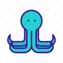 four, long, mollusk, ocean, octopus, squid, tentacles