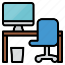 chair, computer, desk, table