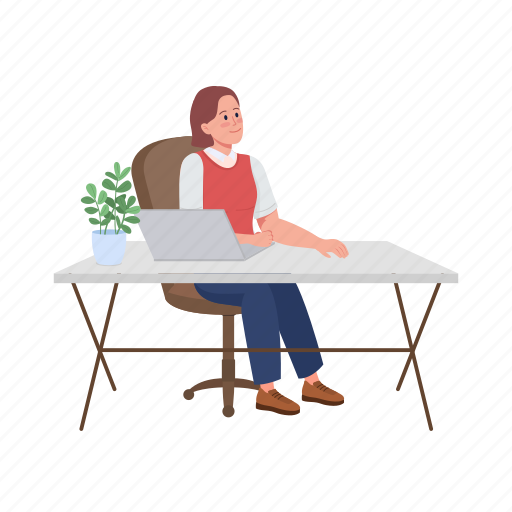 Employee at desk, office worker, smiling woman, woman at workplace illustration - Download on Iconfinder