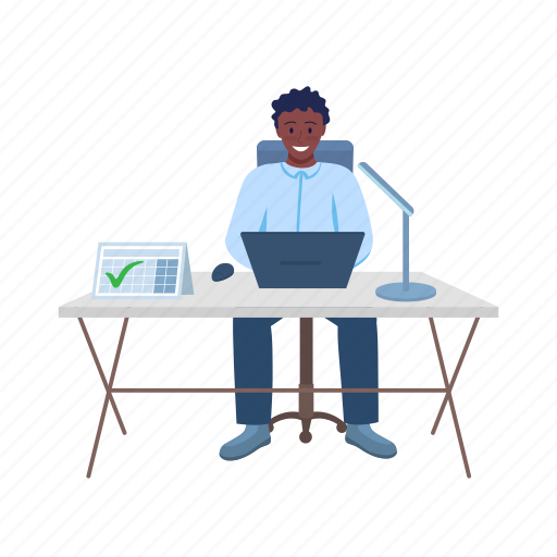 Productive employee, office worker, workstation, businessman illustration - Download on Iconfinder