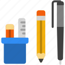 stationary, pen, pencil, ruler, office, tools