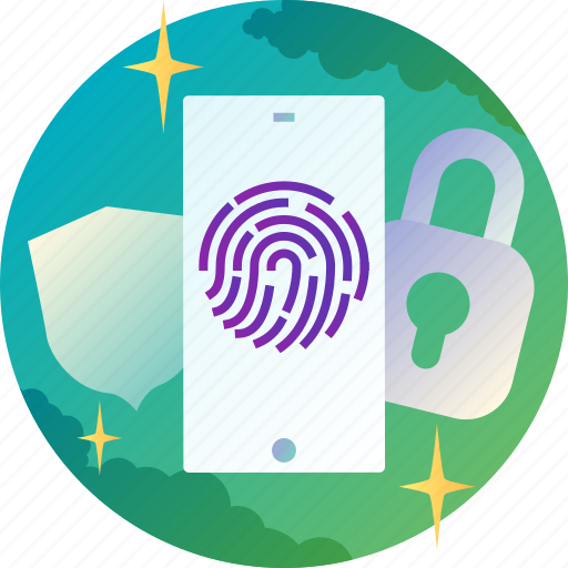 Fingerprint, lock, sequrity, shield, smartphone, onboarding icon - Download on Iconfinder