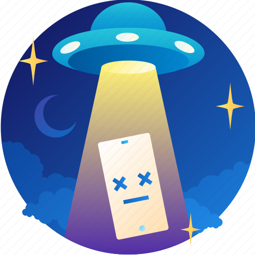 Abduction, flying saucer, not found, smartphone, ufo, onboarding icon - Download on Iconfinder