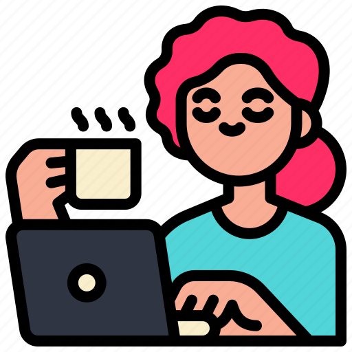 Working, woman, business, online, success, wfh, coffee icon - Download on Iconfinder