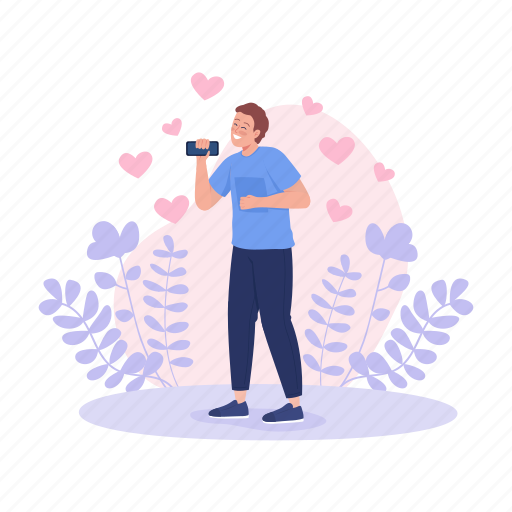 Man with phone, smiling young man, carefree guy, relationship beginning illustration - Download on Iconfinder