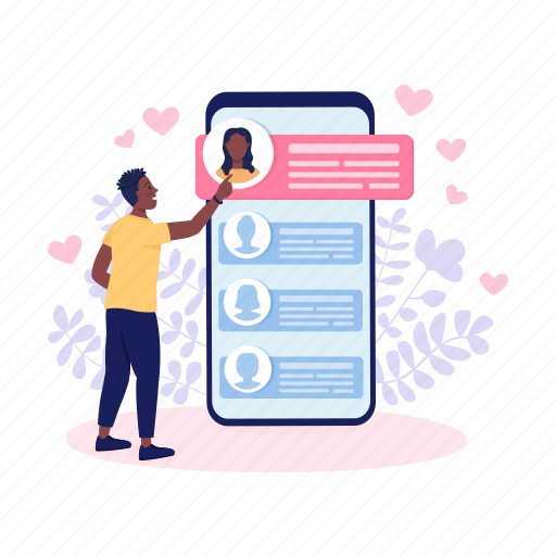 Dating app, online dating, scrolling through profiles, looking for love illustration - Download on Iconfinder